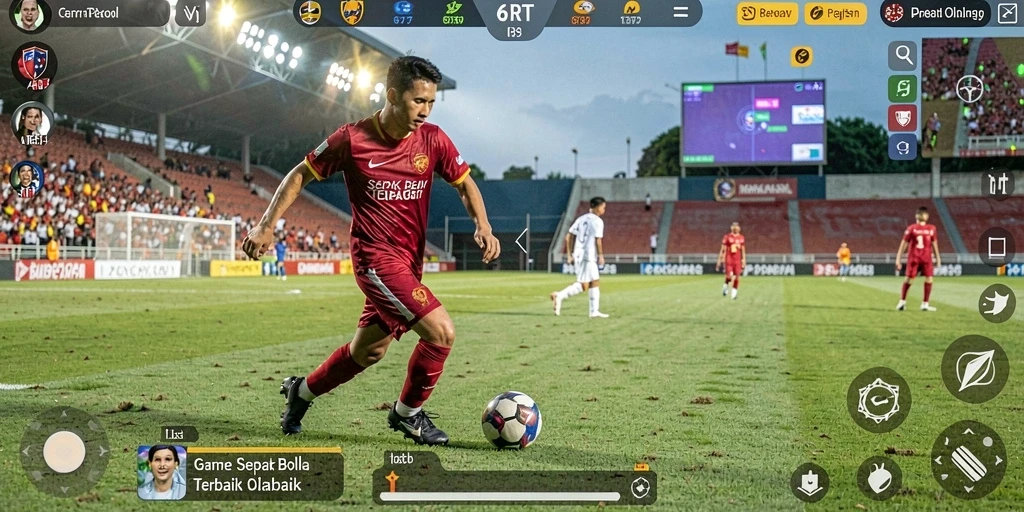 Screenshot permainan 6RT menampilkan aksi sepak bola yang mendebarkan.