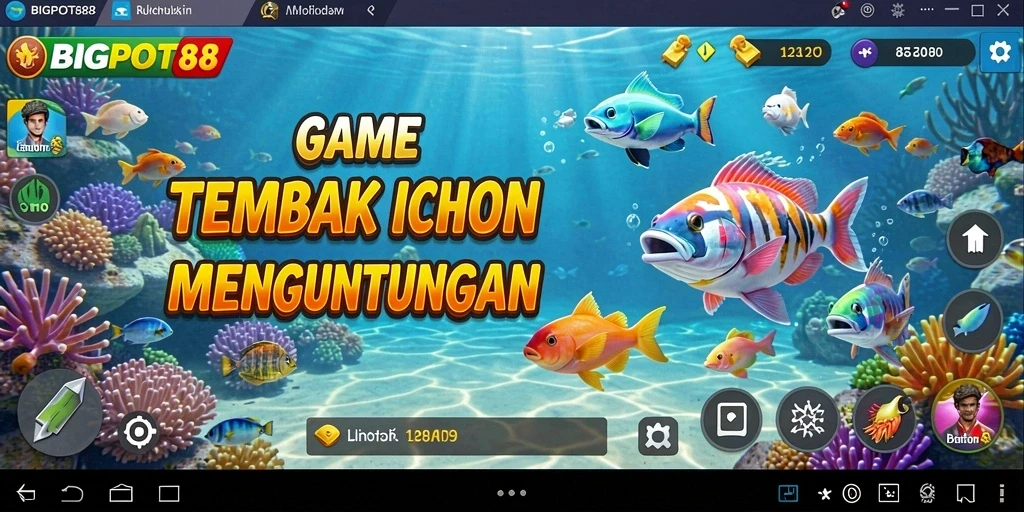 Screenshot menunjukkan gameplay seru dari BIGPOT88 dengan aksi menembak ikan.
