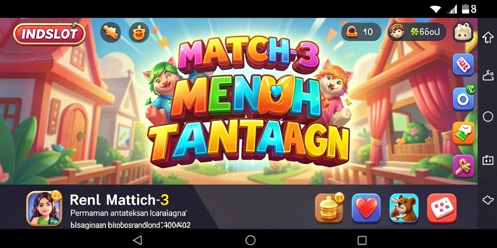 Tampilan gameplay INDSLOT dengan aksi Match-3 yang seru dan menantang.