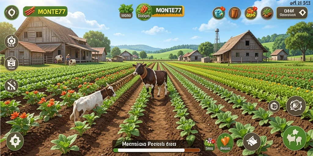Screenshot gameplay MONTE77 yang menunjukkan aktivitas bertani yang seru.