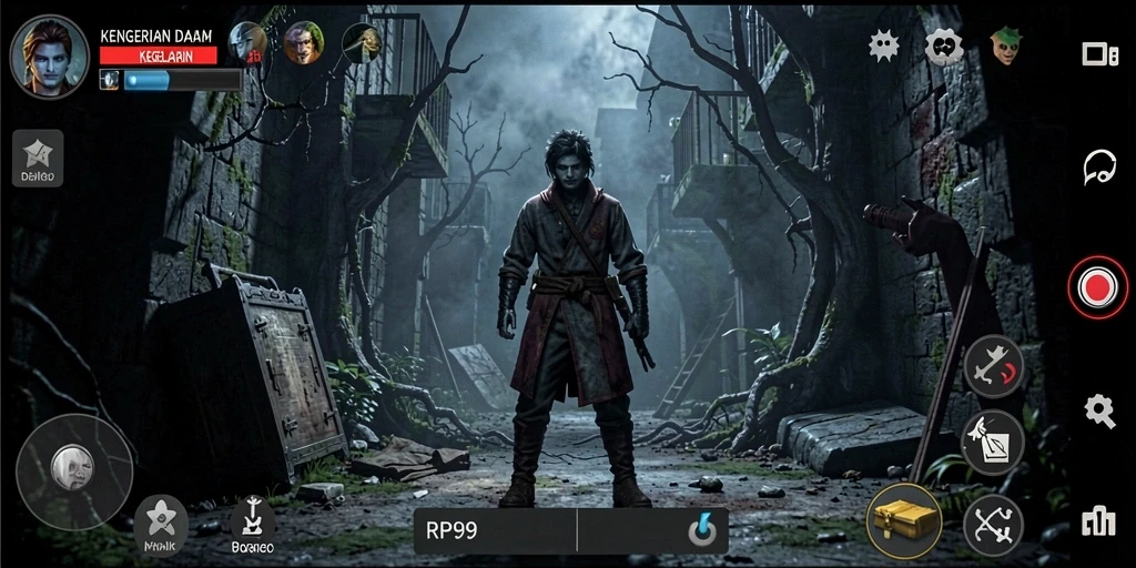 Screenshot utama RP99 menampilkan suasana depresif dan menyeramkan dari gameplay.