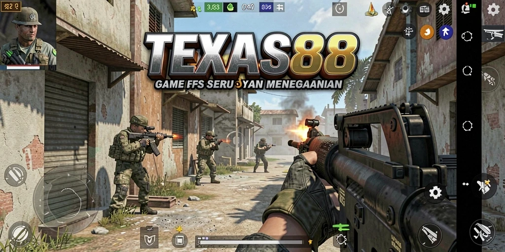 Screenshot utama TEXAS88 menunjukkan aksi tembak-menembak yang mendebarkan.