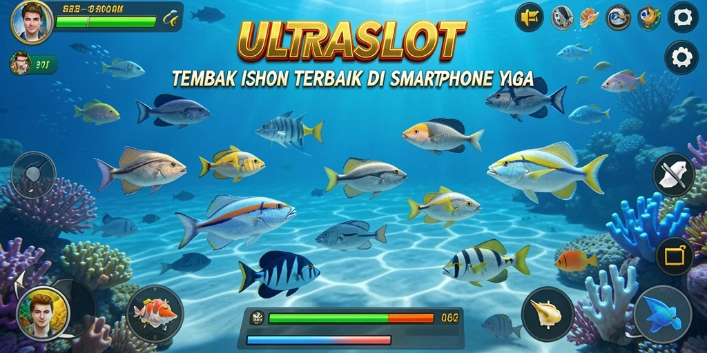 Tampilan gameplay ULTRASLOT saat menembak ikan di lautan.
