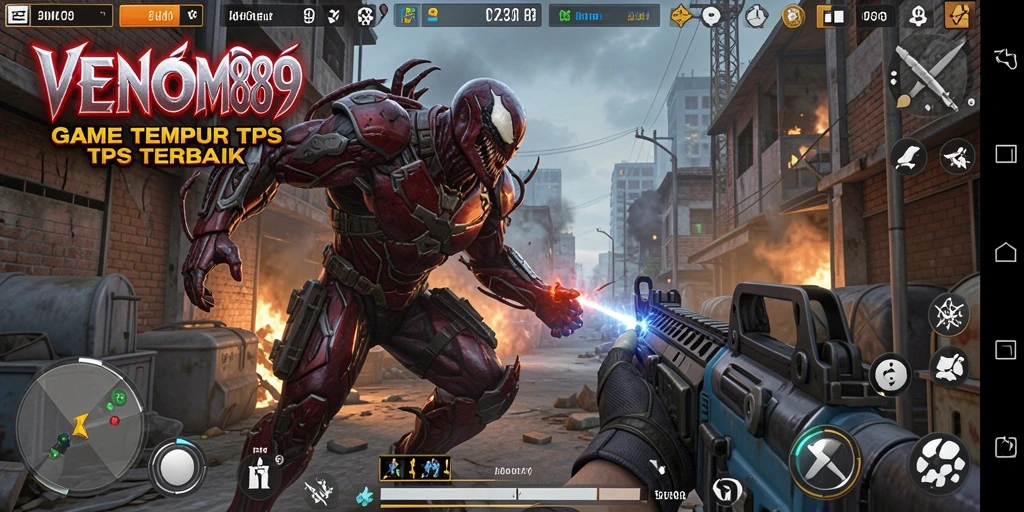 Tampilan gameplay mendebarkan dari VENOM889 dengan aksi tembak-menembak.