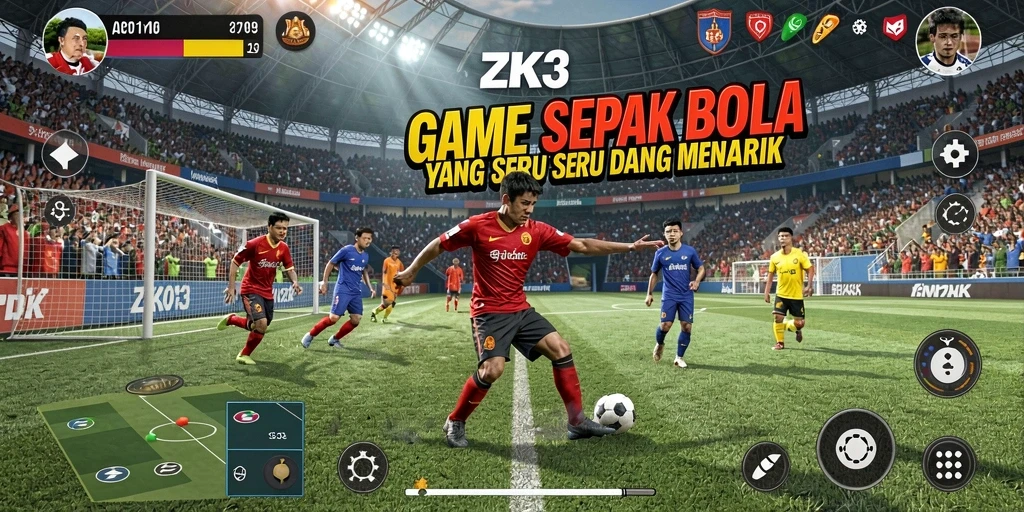 Screenshot gameplay ZK3 menampilkan pertandingan sepak bola yang seru dan dinamis.